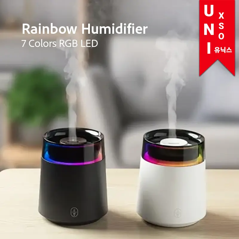 Unixso Rainbow Ultrasonic Humidifier Aroma Terapi Air Diffuser | Pelembab Udara Ruangan Kamar Modern | Essential Oil