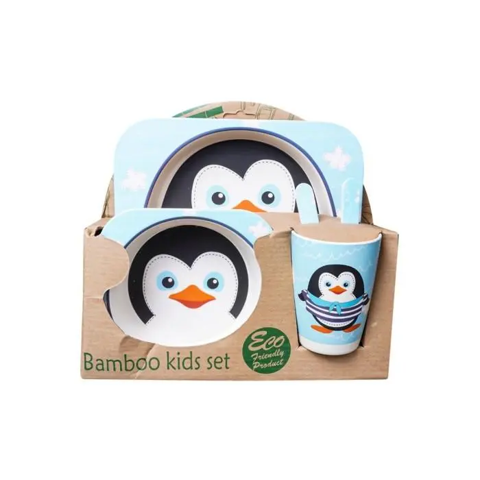 Set Alat Makan 5 in 1 Bamboo Fiber Piring Makan Anak Balita Peralatan Makan BMT005 Anak-Anak Garpu 4