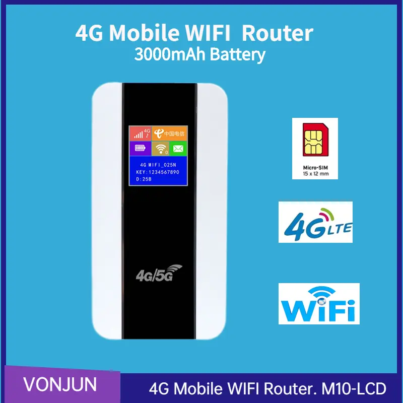 Penghala WIFI Poket, M10 4G, Wayarles, LTE, Modem Kad Sim, Bateri ...