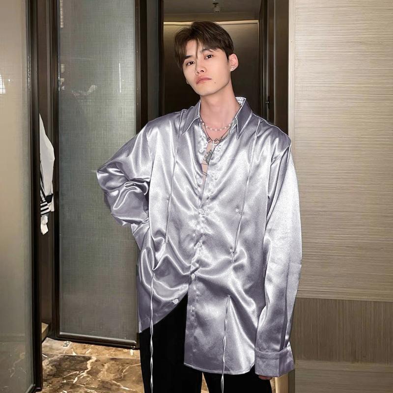 Product Introduction of Áo sơ mi lụa satin nam tay dài phối dây form rộng 8