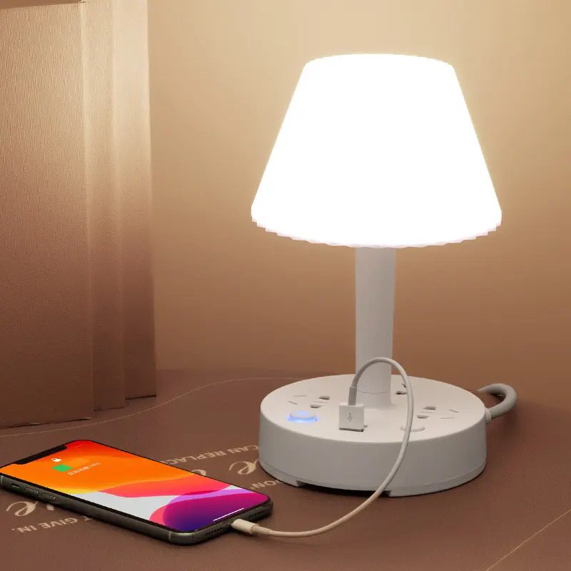 Đèn để bàn thông minh, đèn ngủ kết hợp ổ cắm USB, 3 chế độ sáng, ổ cắm 2 chân, dây dài 1,8m 3