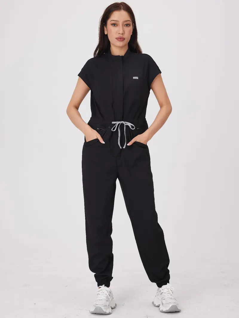 Product Introduction of Women's Solid Color Coveralls, Casual Comfy Jumpsuit  for Pharmacies, Beauty Salons, Doctors, and Nursing Staff, Durable and Comfortable Workwear 3