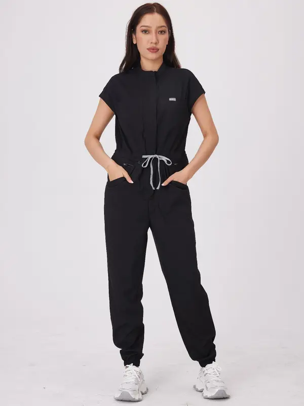 Women's Solid Color Coveralls, Casual Comfy Jumpsuit  for Pharmacies, Beauty Salons, Doctors, and Nursing Staff, Durable and Comfortable Workwear 2