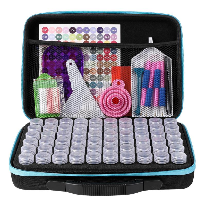 Product Introduction of Diamonds Art Colorful Painting Tool Storage Box, 1 Set Diamonds Art Colorful Painting Tool Accessories with 60 Cans, Handheld Diamonds Arts Tool Kit 17