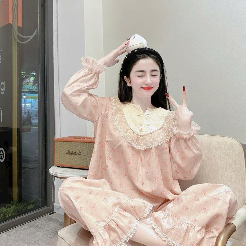 Bộ ngủ bánh bèo hoa nhí dài tay quần dài SP927