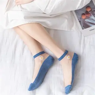 3&6 pasang Kaos Kaki Pendek Wanita Transparan Motif Bunga Daisy / Kaos Kaki Ankle Cute Semata Kaki Korean Import / TS-35 3