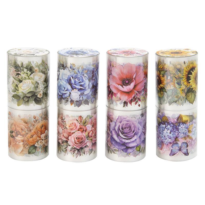 Product Introduction of Random Color Flower Pattern Scrapbooking Sticker (1 Roll), Waterproof PET Decorative Collage Sticker, DIY Scrapbooking Adhesive Sticker Tape, Handmade Crafts 8