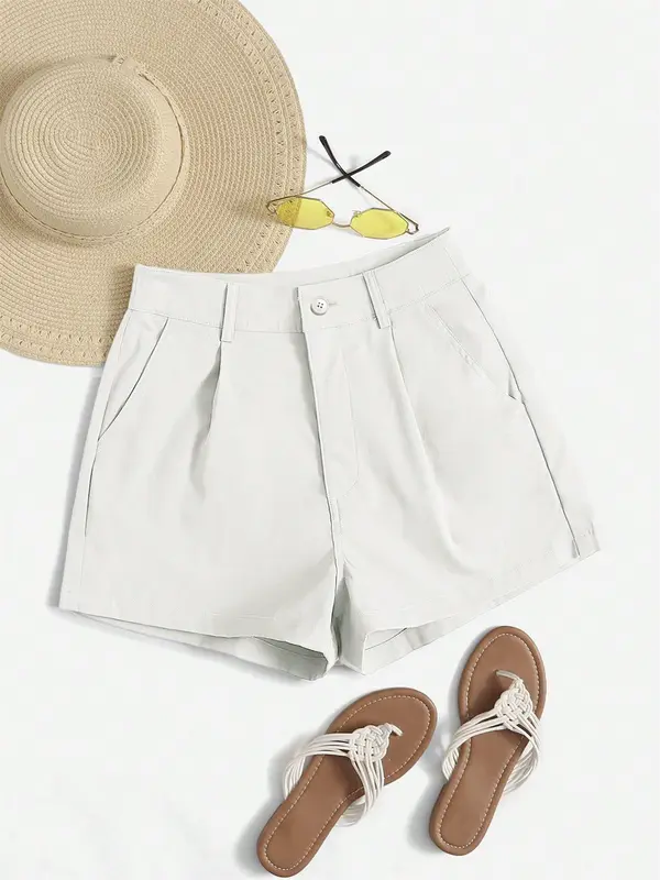 Women's Solid Color Pocket Shorts, Casual Fashion Loose Fit Shorts for Daily Wear, Ladies Bottoms for Spring & Fall 2