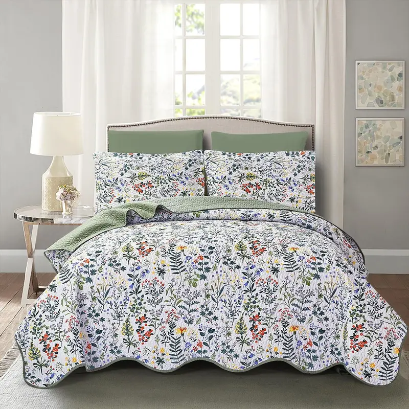Floral Print Bedding Set, 1 Count Bedspread & 2 Counts Pillowcase without Filler, Soft Comfortable Bedding Set for Home Bedroom 3