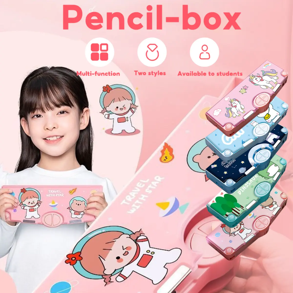 Multifunctional Cartoon Stationery Storage Box for Kids - Portable  display picture 1