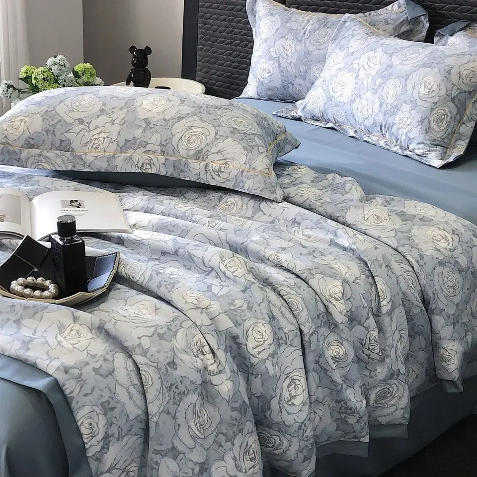 Bộ chăn ga gối phi lụa thái chăn chần 4 món, mềm mịn, mát lạnh
