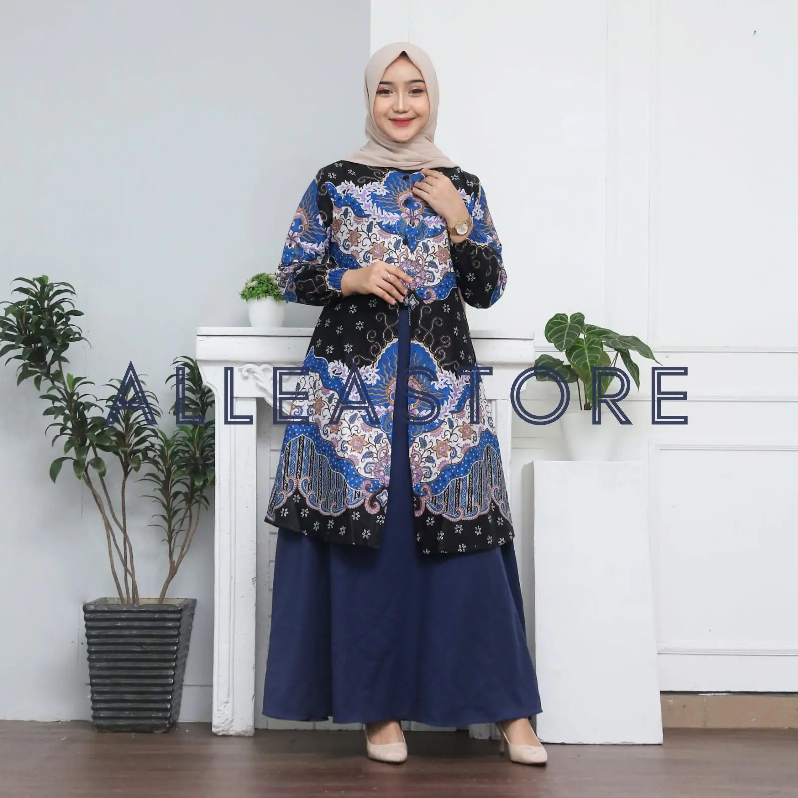 Gamis batik modern premium, dress muslim, gamis batik kombinasi, Motif kuncoro Baju Katun