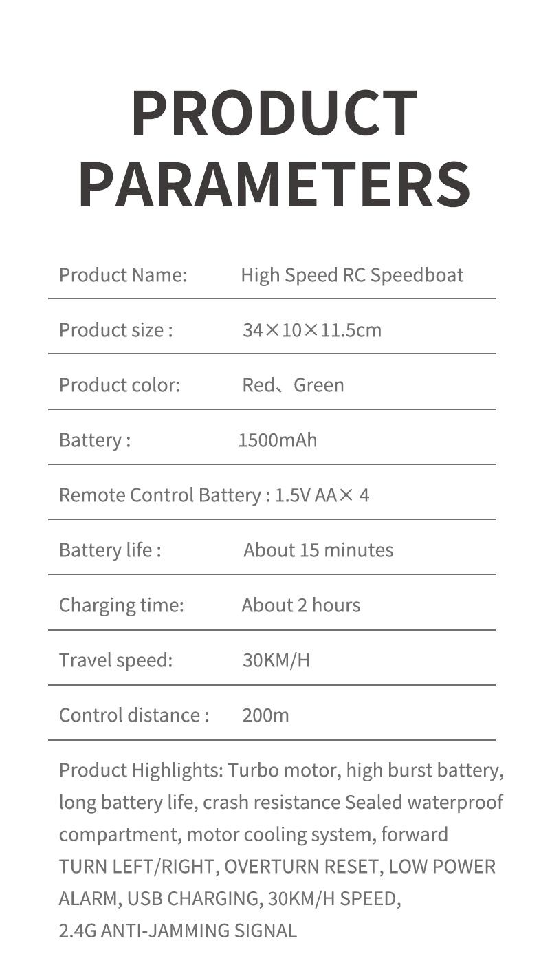 Product Introduction of RC Boat High-speed Remote Control Speedboat High-speed Turbojet Boat Model Children's Water Toy Boat Model Electric Turbojet High-horsepower Waterproof High-speed Remote Control Boat 12