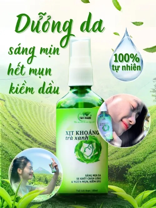Xịt khoáng trà xanh HTX Nông dược xanh Tiên Phước 100ml - Hỗ trợ hết mụn, sáng mịn da, kiềm dầu, dưỡng da từ trà xanh sạch lành ở miền núi xứ Tiên