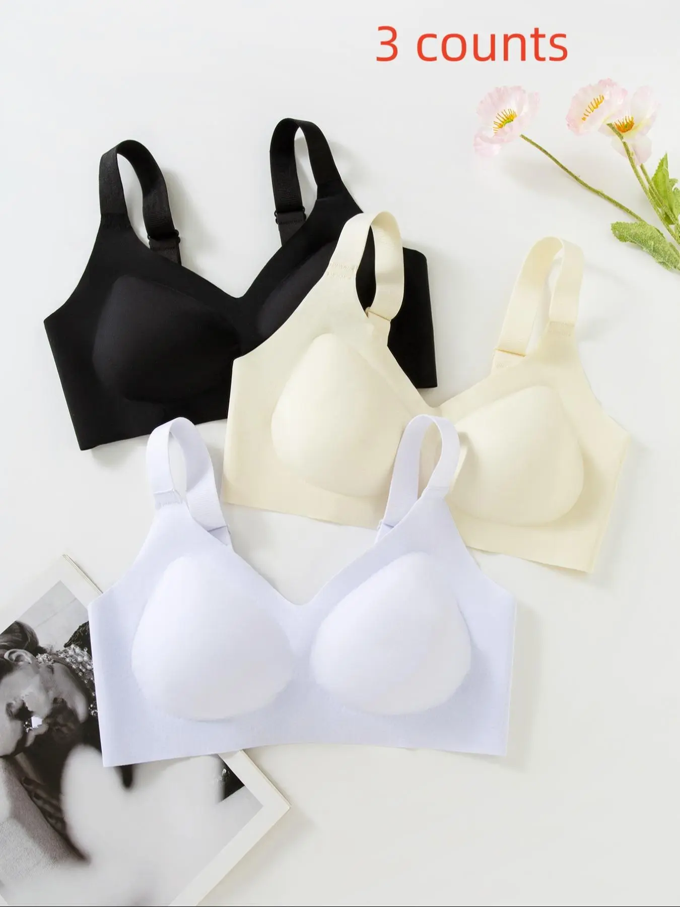 Women's Solid Wireless Bra, Breathable Comfortable Adjustable Strap Bra, Softness Lightweight Lingerie for All Seasons