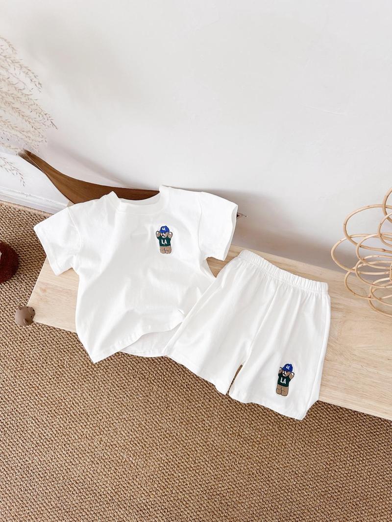 Product Introduction of Baby's Cartoon Embroidery Short Sleeve Tee & Elastic Waist Shorts Two-piece Set, Casual Summer Outfits Clothes for Infant Toddler Kids, Newborn Baby Gifts 4