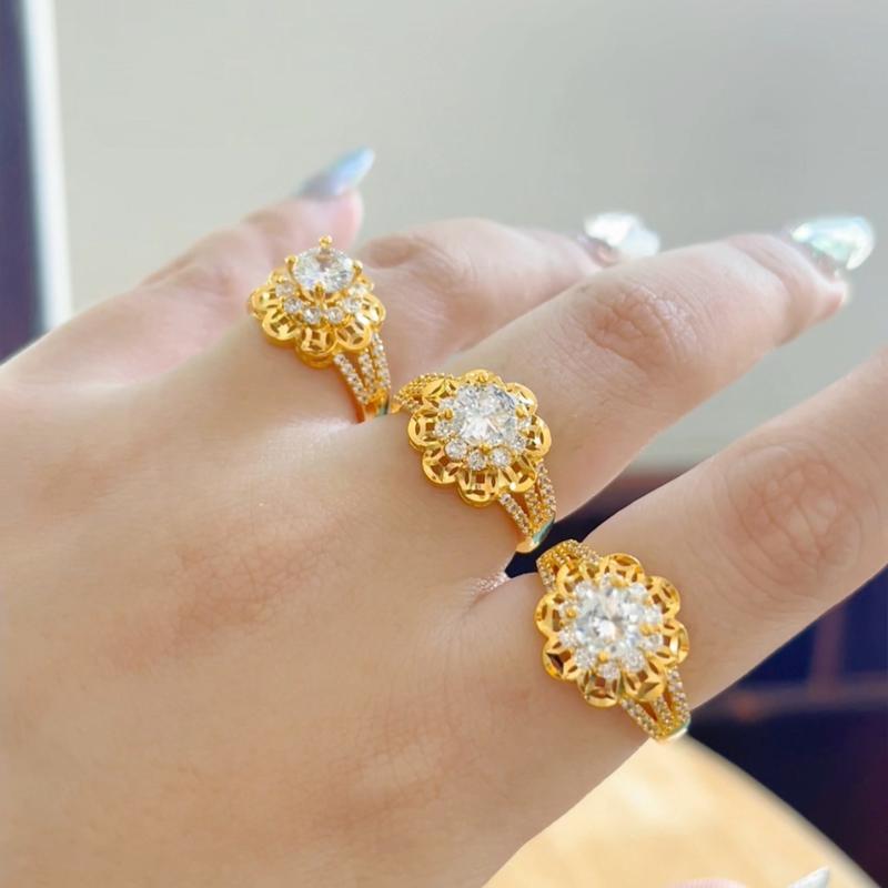 Nhẫn Hoa Mai KT Đính Đá KXJ Phối Đá Sáng Sang Trọng Nữ