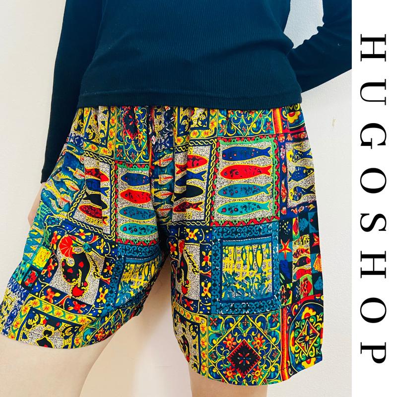 Quần đùi lanh, quần short thổ cẩm nam nữ mặc nhà, đi biển phom to Hugo Shop