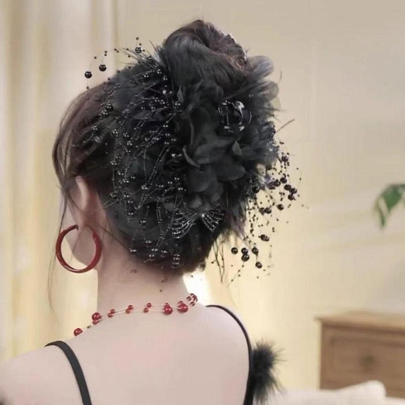 Product Introduction of Kẹp Tóc Càng Cua Tua Rua Lông Vũ, Thời Trang, Kẹp Tóc Hoa Lưới Màu Đen, Phụ Kiện Thanh Lịch, cài tóc, C2D4 22