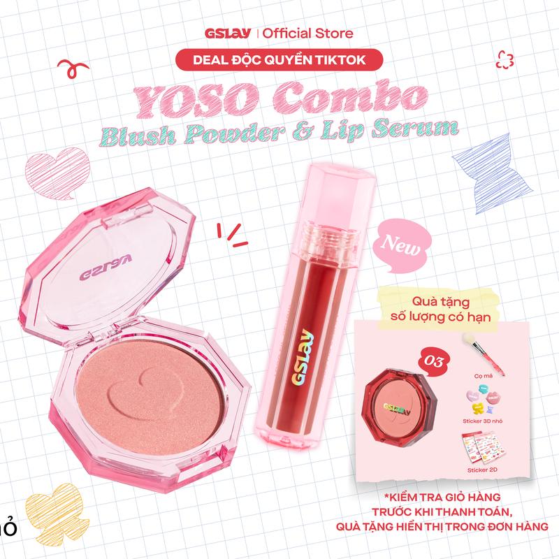 [ĐỘC QUYỀN TTS_TẶNG MÁ] Combo GSLAY YOSO Phấn má hồng mịn lì lên chuẩn màu, dễ tán, tệp da 5g & Son dưỡng bóng có màu thuần chay dưỡng ẩm, tái tạo môi, mỏng nhẹ, không bết dính 1ml