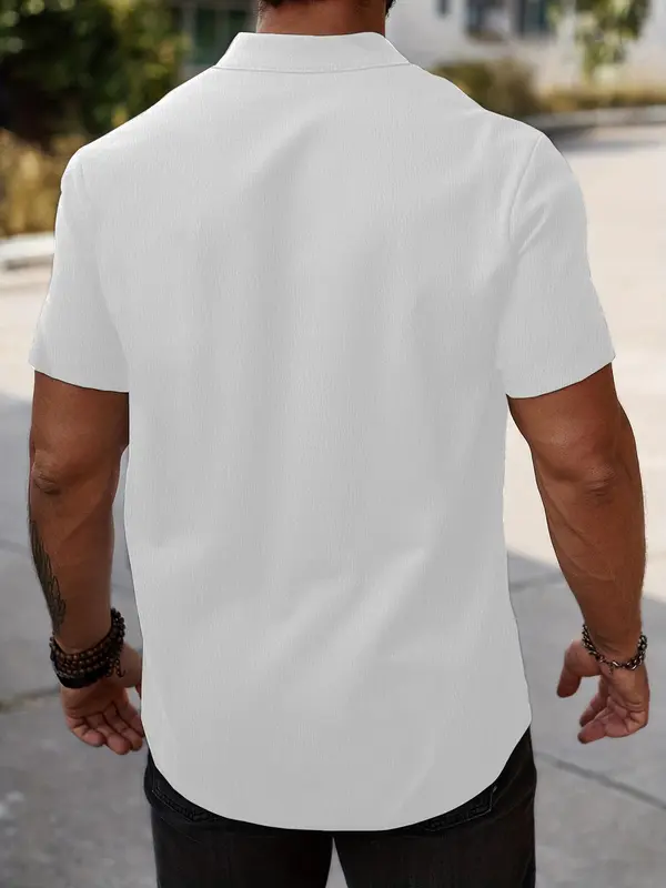 Men's Regular Fit Solid Color Short Sleeve Shirt, Casual Comfy Top for Daily Wear, Men's Clothes for All Seasons 1