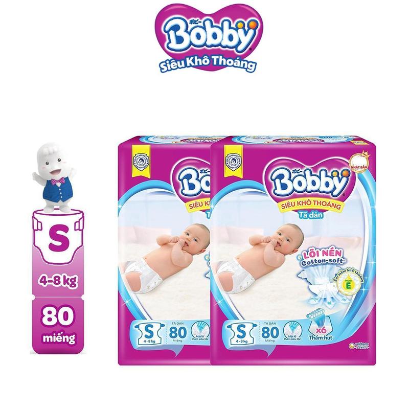 SS COMBO 2 Bobby Tã dán S80 Siêu khô thoáng Lõi nén cotton-soft cho bé sơ sinh