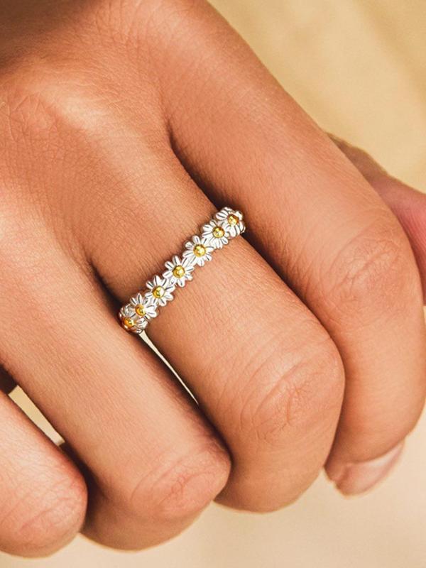 925 Sterling Silver Fashion Flower Design Ring, Boho Style Ring for Women, Casual Jewelry for Party, Daily Decor, Trendy Exquisite Jewelry for Birthday Gift 3