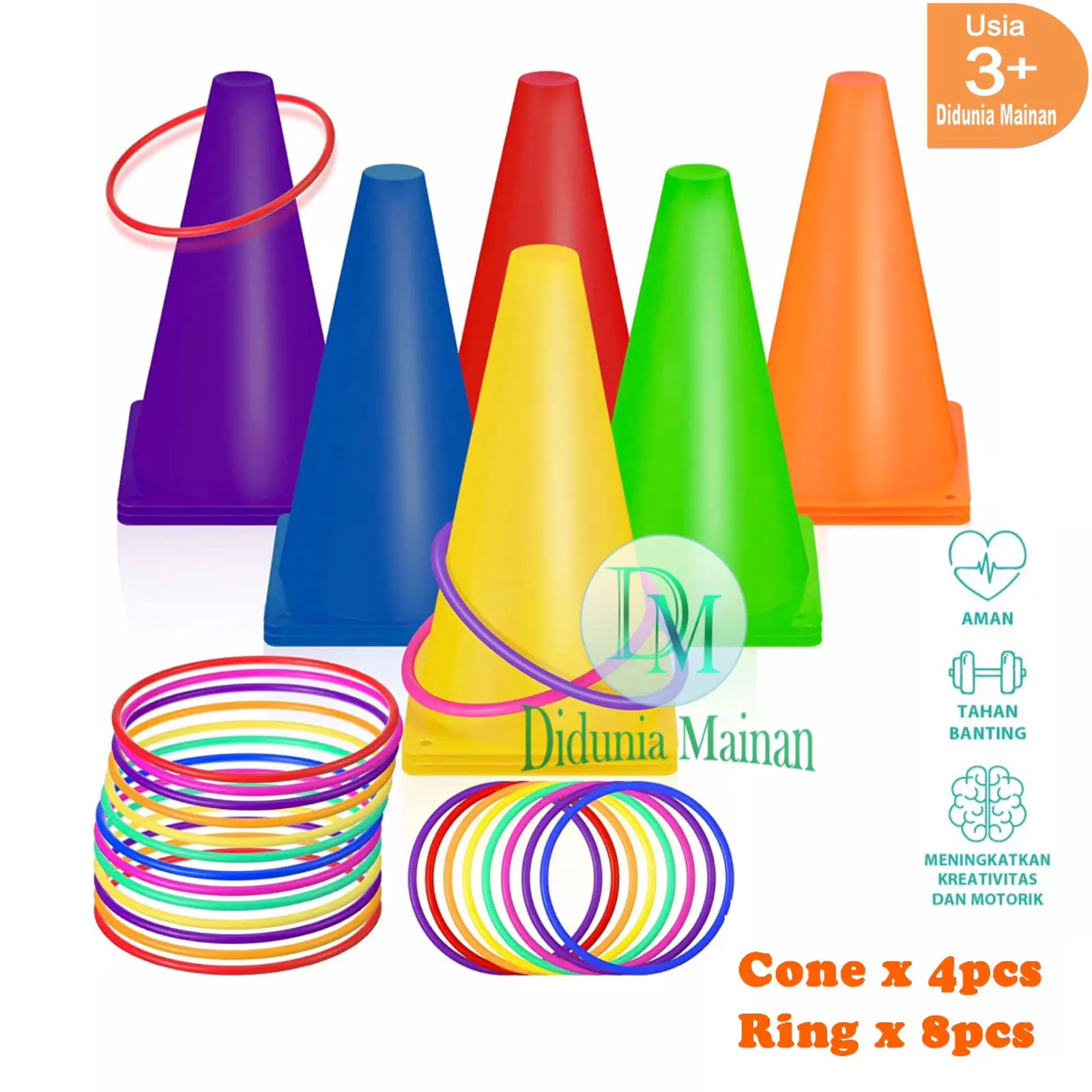 Mainan Olahraga Anak Latihan Lempar Cincin Kerucut Cone Ring Throwing Set bola plastik Beraneka Warna Toys