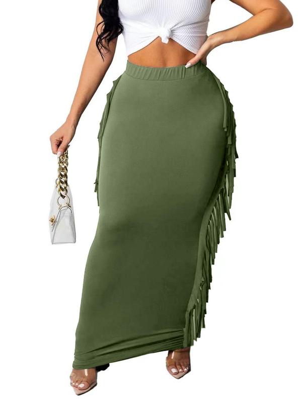 Women's Fringe Trim High Waist Pencil Skirt, Elegant Comfortable Fabric Solid Color Skirt for Party Evening Formal Occasions, Ladies Summer Clothing, Womenswear 4