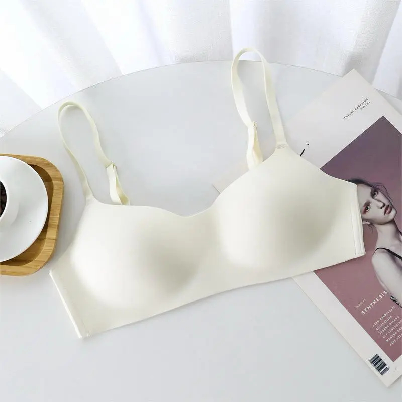 JC122 New Bra Seamless Wanita Tanpa Kawat Warna Polos Nylon Gaya Korea Bh Busa Tipis Dewasa 5