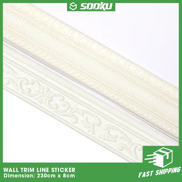 SOOKU 2.3m Wall Trim Line Wall Skirting Border Wallpaper 3D Pattern Wall Sticker Decor Home Improvement Decor marble  wall