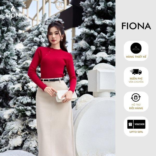 FIONA Áo len nữ chất Viscose dáng ôm nẹp bong lệch 1 bên C514521 Women Top Đen Nhung
