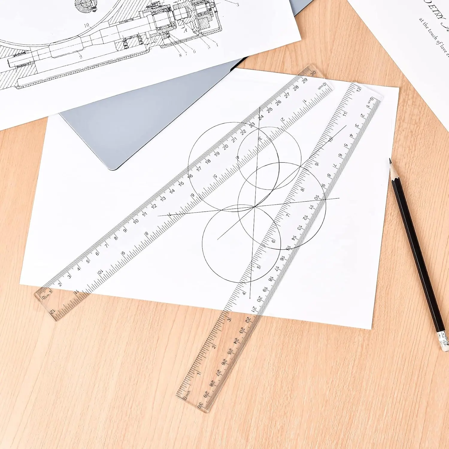 12 Inch Straight Ruler, 2 Counts Transparent Plastic Ruler, Shatterproof Ruler, Suitable for School Classrooms, Home, Office