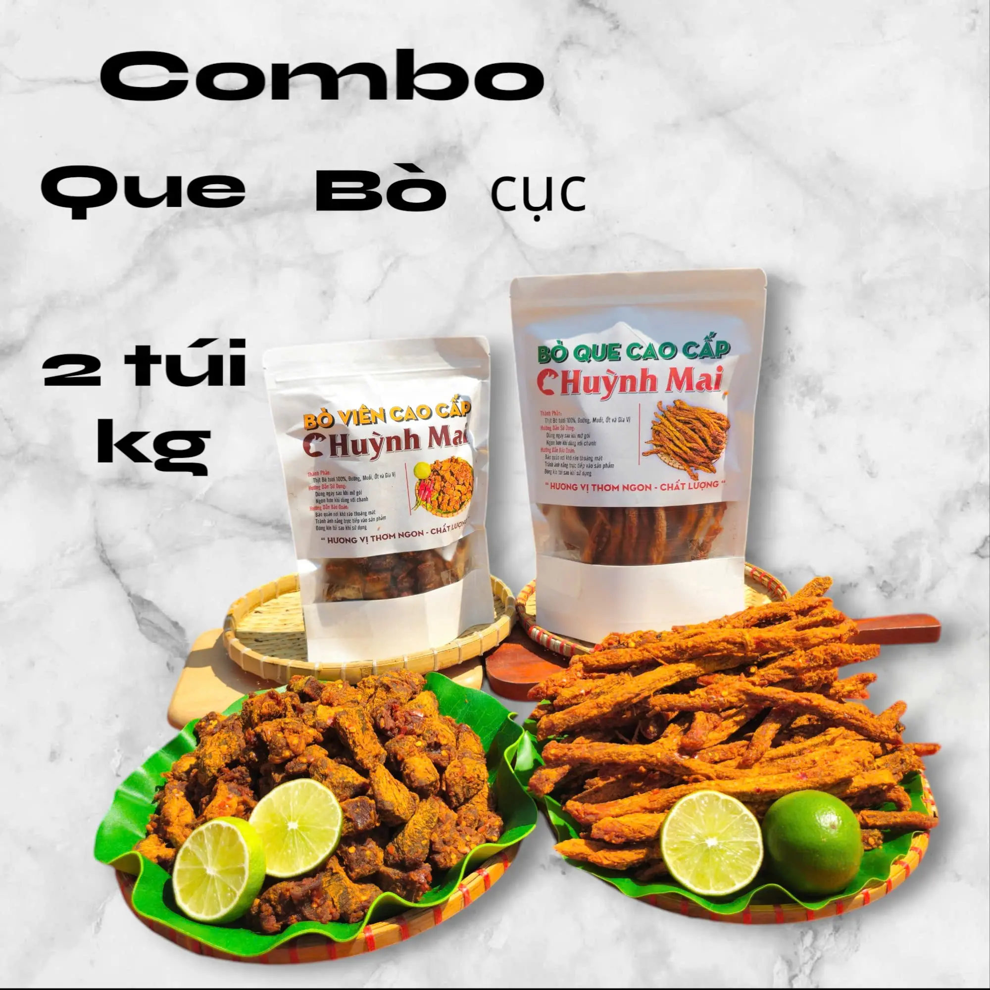 COMBO 1kg   2  LOẠI  500g KHÔ BÒ VIÊN CAO CẤP  500g KHÔ BÒ QUE  TÚI ZIP  Thức Ăn