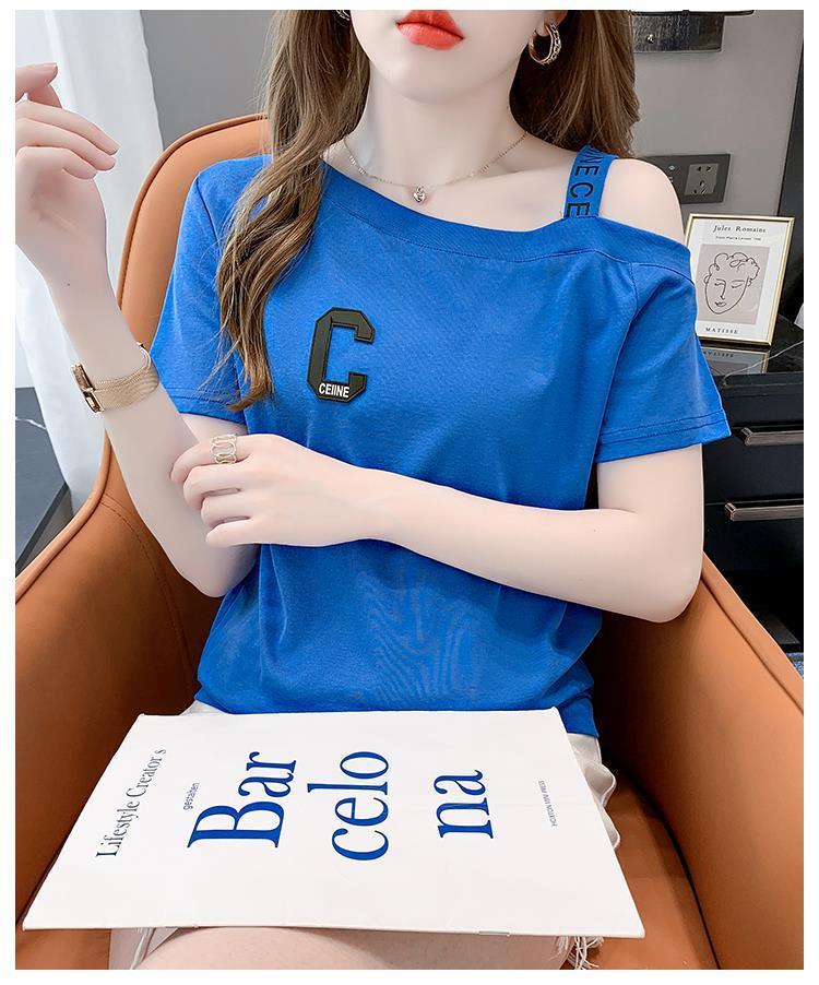 Product Introduction of Áo Phông Cotton Ngắn Tay, Nữ Và Cô Gái Nóng Bỏng, Trang Phục Mùa Hè, Phong Cách Hồng Kông, Ins, Dễ Thương Và Gợi Cảm, Sling, Trễ Vai, Cổ Áo Rộng Rãi, Áo Trễ Vai, Thời Trang 24