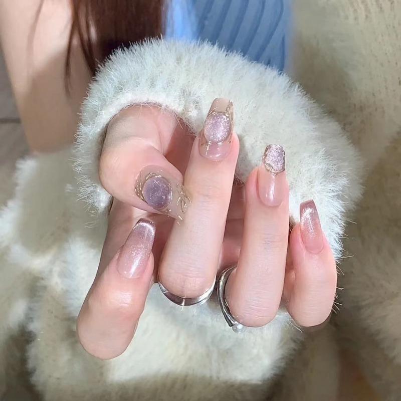 Cute Pink Sweet Princess Removable Handmade Wear Nail Art Y2K Vitality Girl Short Fake Nails Blush Bow Patch Nail 6