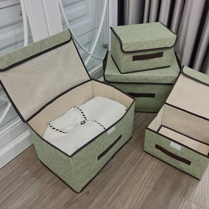 Set 2 Hộp Đựng Quần Áo Bằng Vải Có Nắp Đậy Tiện Dụng, Đựng Quần Áo, Đồ Chơi, Giao Màu Ngẫu Nhiên