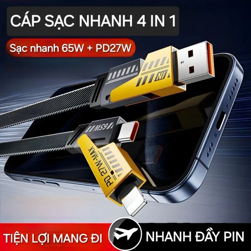 Dây sạc nhanh 4 trong 1 65W siêu nhanh cho mọi thiết bị - Sạc Điện Thoại Phụ Kiện Usb