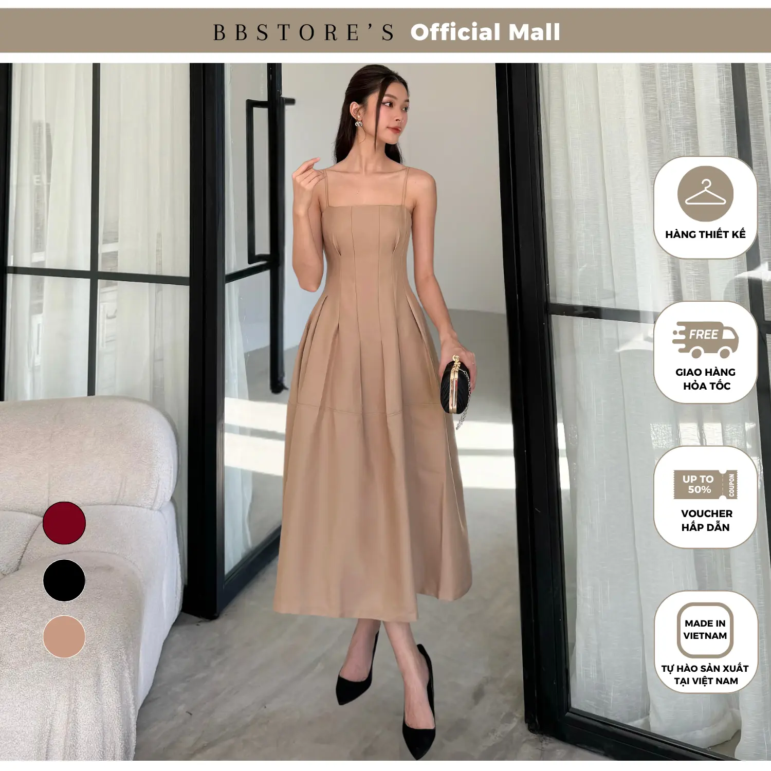 Đầm Xòe Hai Dây Dự Tiệc Tùng Váy Xếp Ly Sang Trọng ( không kèm áo và tag hoa ) BBSTORE'S  - TK133 Nữ Dress Women