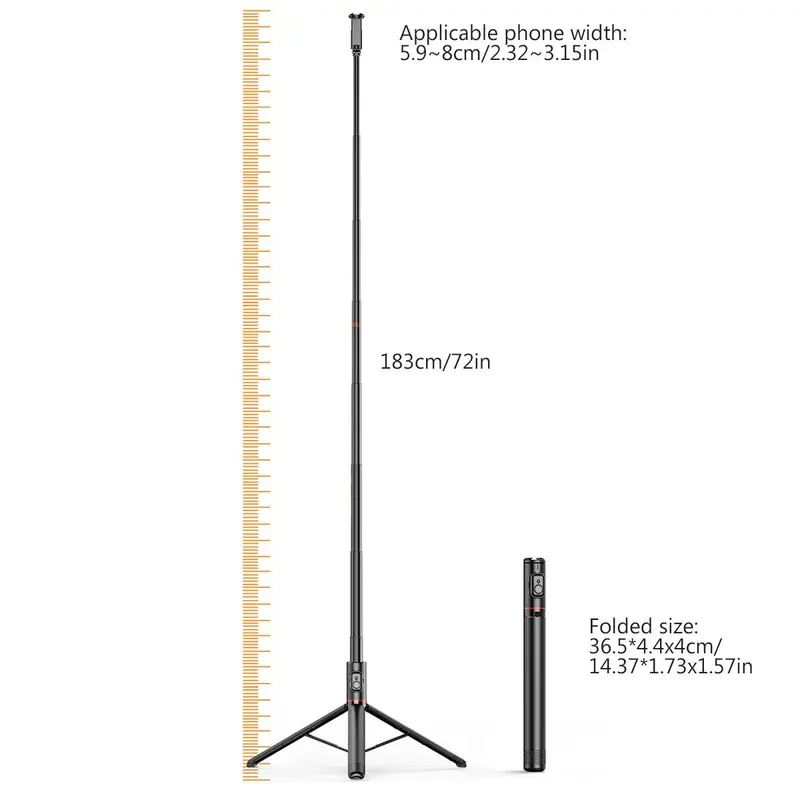 72 Inch Phone Tripod, Phone Selfie Stick with Remote Control, Mobile Phone Tripod Stand for iPhone Samsung, Photography Video, Monopod Selfie, Camera Stand, Tripod Standing Photo 1