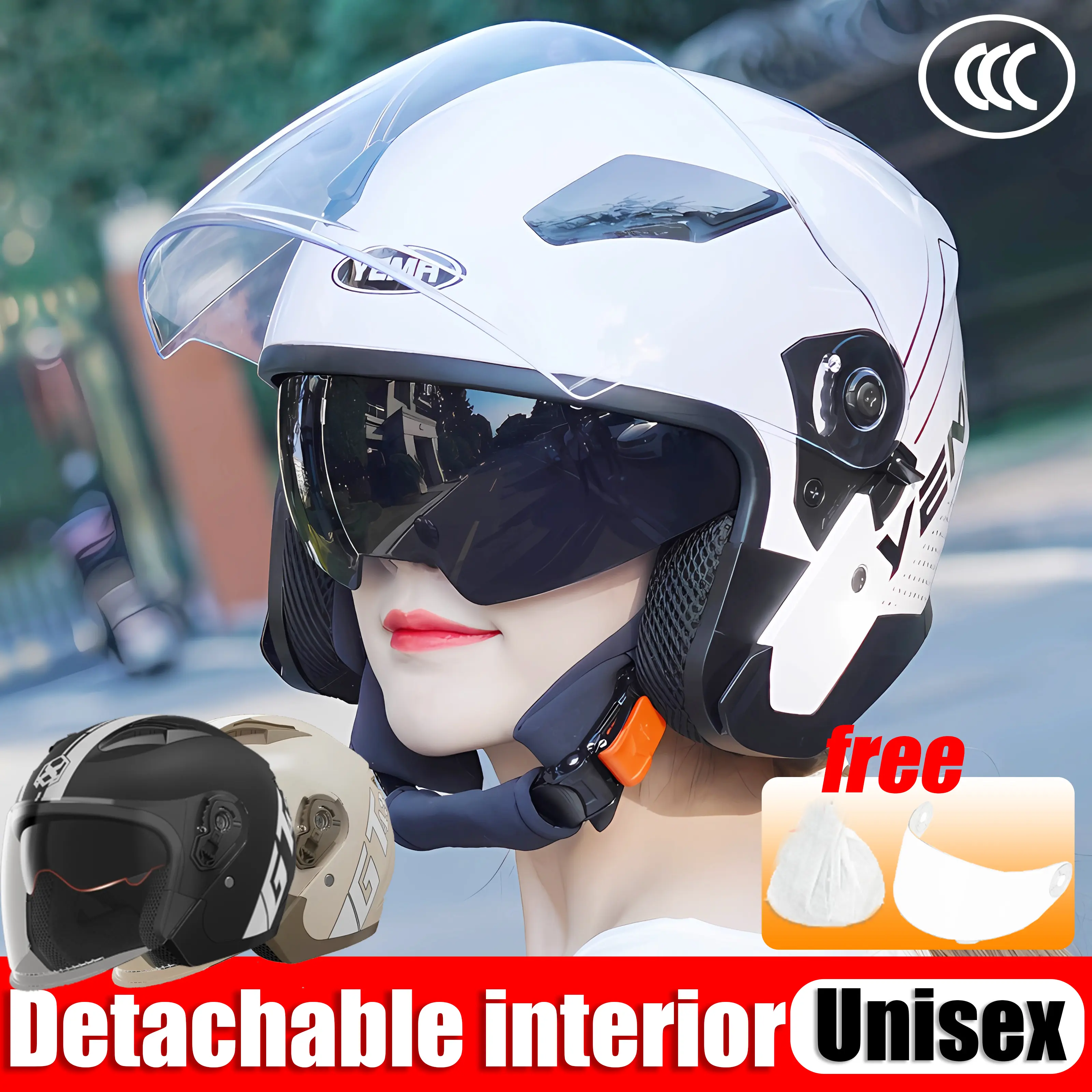With ICC Certification Motorcycle Helmet Motorcycle Half Face Helmet Helmet Full Face For Men And Women Double Glazed Lenses Removable Inner Lining Full Face Helmet Helmet Sale Low Price