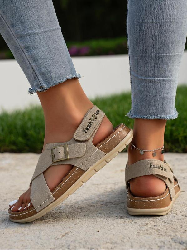 Women's Solid Color Criss Cross Strap Slip on Sandals, Casual Comfortable Buckle Flat Sandals for Summer, Female Pu Leather Shoes for Daily Wear 8