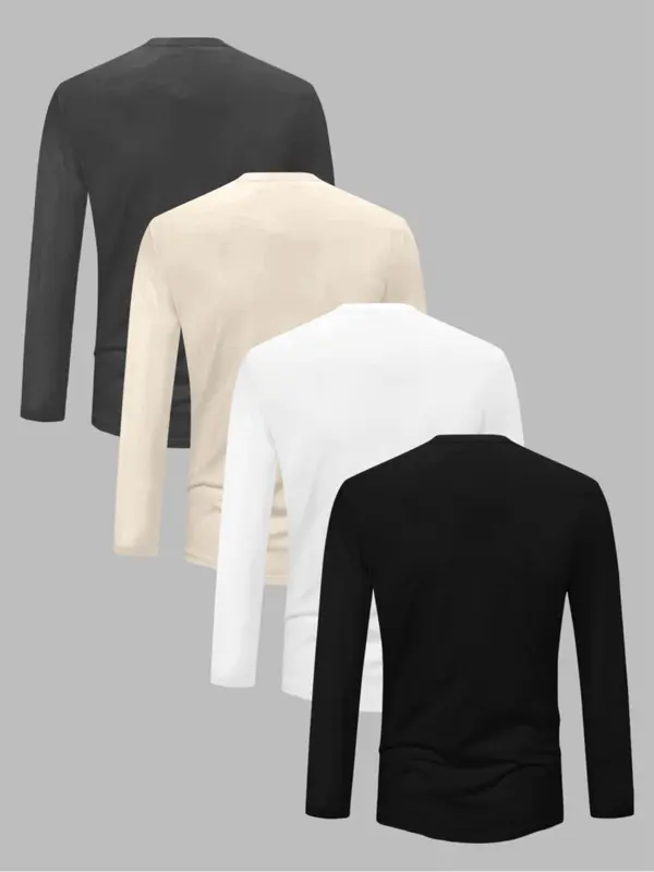 Men's Solid Color Round Neck Long Sleeve Sweatshirt, 4 Counts/set Casual Crew Neck Pullover for Fall & Winter, Men's Clothes for Daily Wear 1