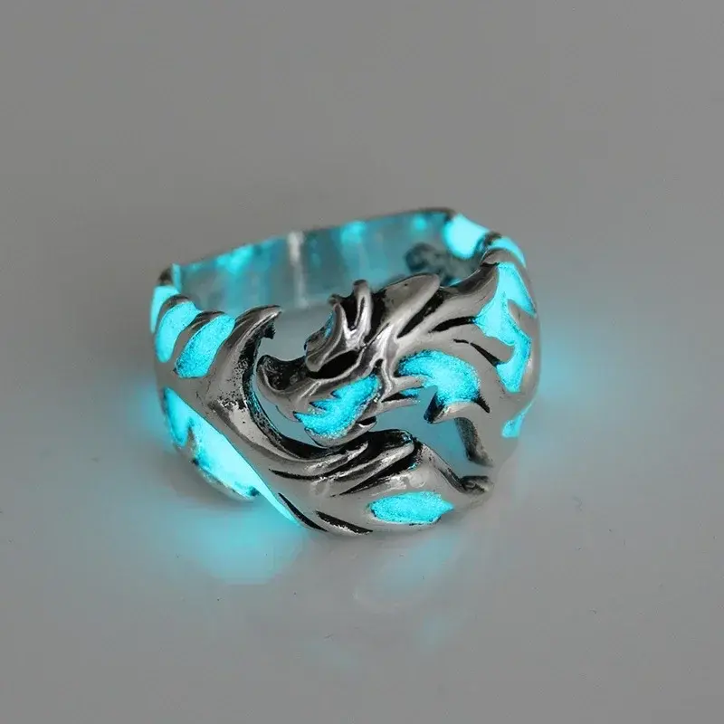 2024 Fashion Anillos Luminous Dragon Rings Gothic Adjustable Men Stainless Steel Rings Unique Boys Jewellery Vintage