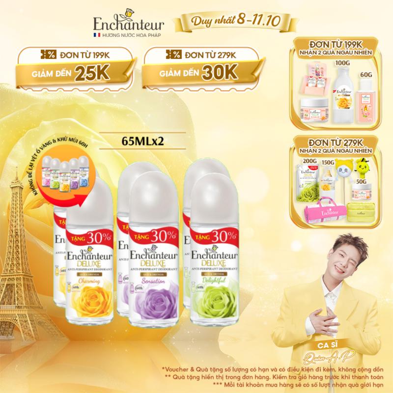 [HÀNG TĂNG DUNG TÍCH] Combo 2 Lăn Khử Mùi Dưỡng Da dành cho nữ Enchanteur Deluxe Charming/ Sensation/ Delightful 65ml