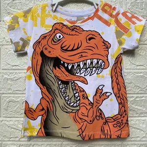 kaos atasan anak laki-laki fullprint printing tee dinosaurusorange/hotoli.id Katun