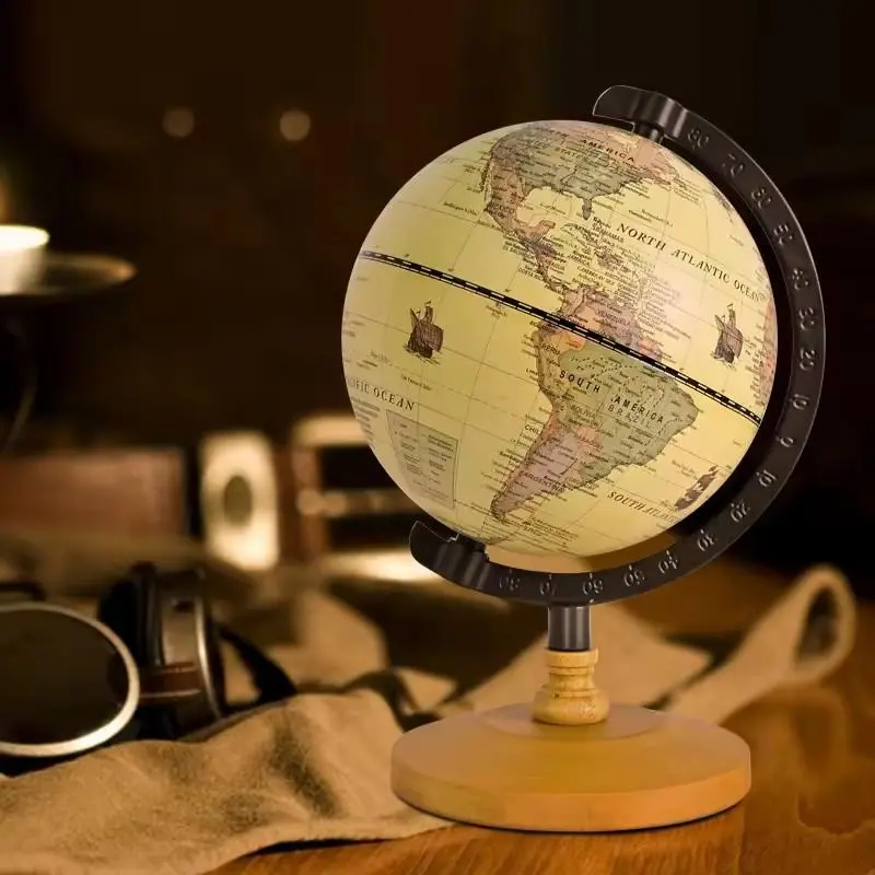Vintage Wooden Globe, 1 Count Earth Map Globe, Retro Desktop Ornament, Office Desk Decor, Home Decoration, School Supplies, Stocking Fillers Gift 3