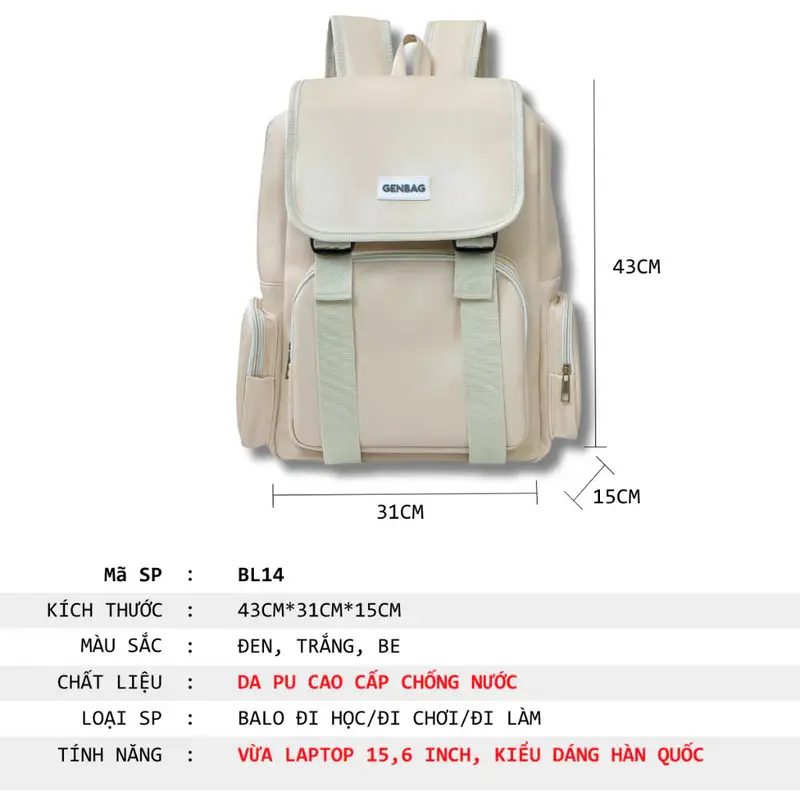 Balo da Pu mịn nắp gập 5 ngăn chống sốc đựng vừa lap 15.8icnh cực sang trọng phong cách Hàn Quốc. Nam Đeo Vai Bag 3