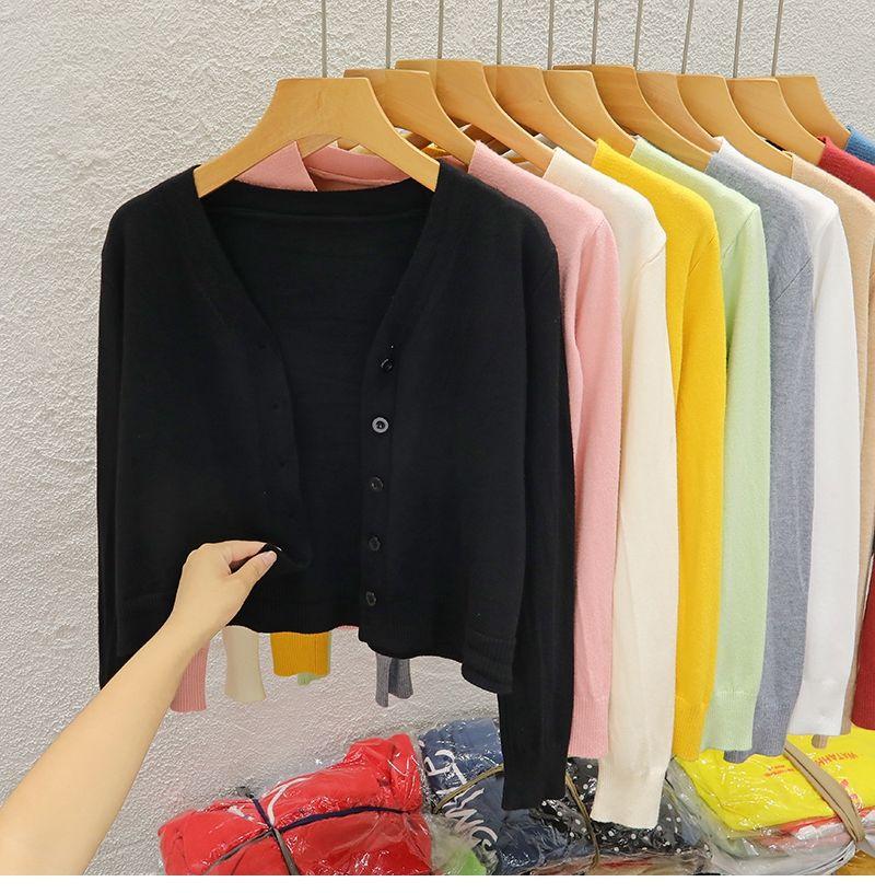 Product Introduction of Áo Khoác Cardigan Dệt Kim, Cổ Chữ V, Ngắn, Dành Cho Nữ, Hàng Mới Về Mùa Thu 2024, Màu Trơn Áo Len Bên Ngoài, Áo Len Dài Tay Women Top 6