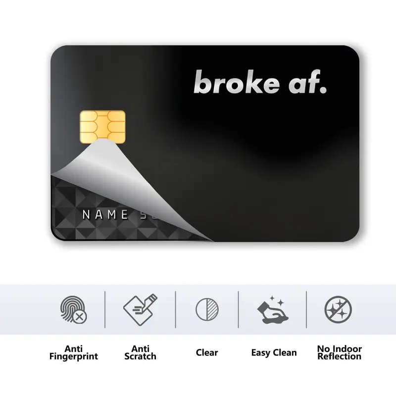 Broke AF Credit Card Skin Sticker, 4 Counts/set Ultra-thin Waterproof & Scratch Resistant Card Sticker, Personalized Bank Card Skin Protector 2
